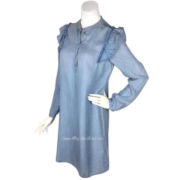 Anthropologie {Cloth & Stone) NWT ruffle shoulder chambray shirtdress - Picture 2 of 7